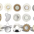 Various Decorative Mirrors with Round Irregular Shapes and Gold Metal Frames 3d model