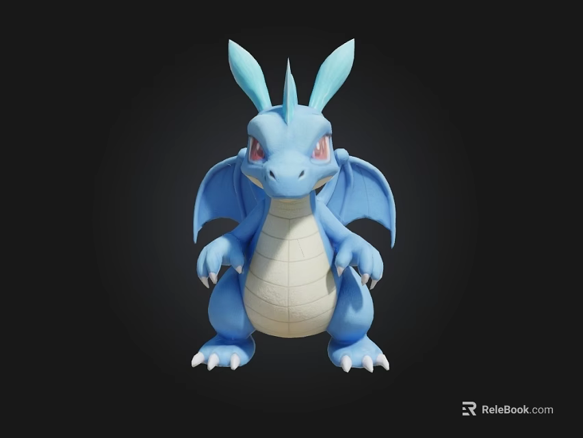 Cute Blue Dragon 3D Model Figure With White Belly And Wings On Black Background 3d model 