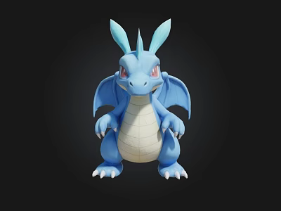 Cute Blue Dragon 3D Model Figure With White Belly And Wings On Black Background 3d model