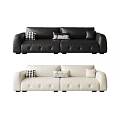 Modern Tufted Leather Sectional Sofas in Black and White with Decorative Pillows 3d model