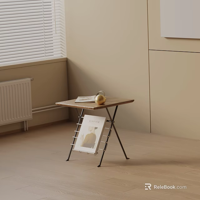 Minimalist Side Table With Wooden Top Metal Frame And Magazine Shelf In Living Room 3d model 