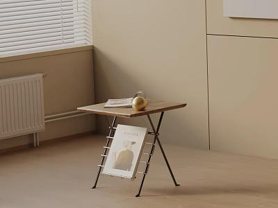 Minimalist Side Table With Wooden Top Metal Frame And Magazine Shelf In Living Room 3d model