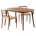 Modern Oval Wooden Dining Table With Wicker Seat Chairs Set 3d model