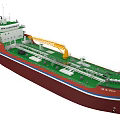 Red Hull Green Deck Cargo Ship Featuring Yellow Crane And Deck Equipment 3d model