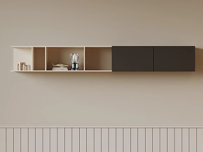 Modern Minimalist Wall Mounted Bookshelf With Open Compartments For Books Decorative Items And Closed Cabinets 3d model