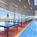 Indoor Sports Fitness Table Tennis Court Multiple Tables Colorful Flooring Bright Lighting