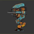 Game Movie Character Orange And Teal Mech Robot With Dual Weapons And Mechanical Structure
