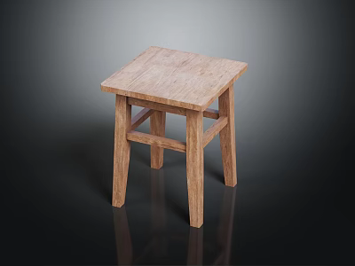 Simple Natural Wood Stool With Square Seat And Sturdy Four Legs Design 3d model