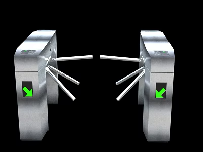 Silver Public Facility Turnstiles With Green Arrow Indicators For Entry Control 3d model