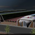 Industrial Factory Complex With Arched Structures And Colorful Patterns Arranged Along Road With Trees And Greenery