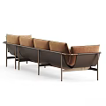Brown Sectional Sofa With Leather Cushions Metal Frame And Modern Design