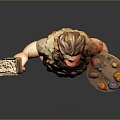 Cartoon Caveman Character In Fur Clothing Holding Paintbrush And Palette With Paint Splatters