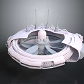 Futuristic Industrial Equipment with Circular Structure Central Sphere Antennas and Turbine Blades
