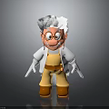 Elderly Man with White Hair Wearing Glasses White Coat Yellow Pants and Brown Boots