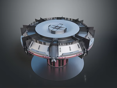 Industrial Metal Structure Device With Circular Top Platform And Protruding Components 3d model