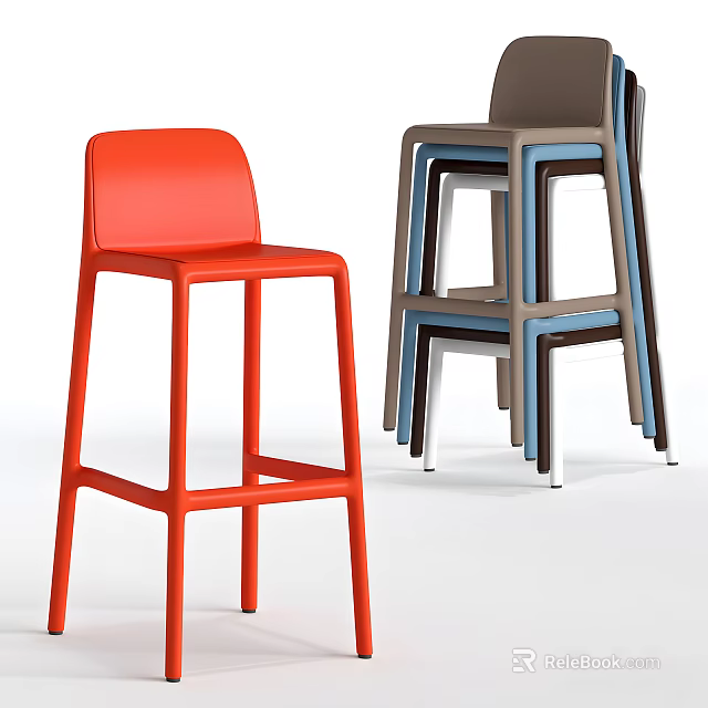 Modern Stackable Bar Stools In Red And Multi Colored Design For Kitchen Use 3d model 