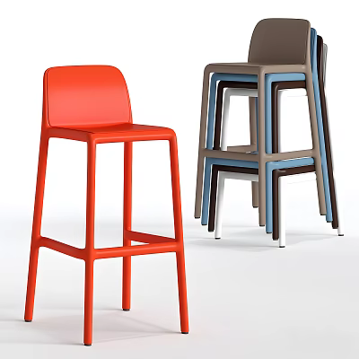 Modern Stackable Bar Stools In Red And Multi Colored Design For Kitchen Use 3d model