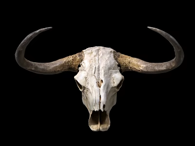 Rustic Bull Skull Animal Wall Decor for Modern Interior with Black Background 3d model