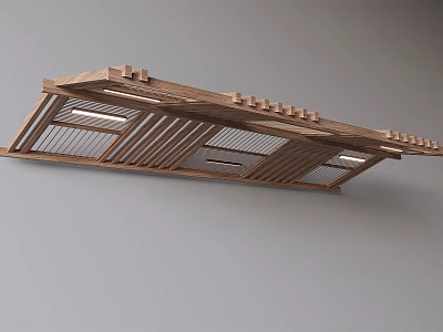 Elegant Wooden Slatted Ceiling Design With Integrated Lighting And Modern Structure 3d model