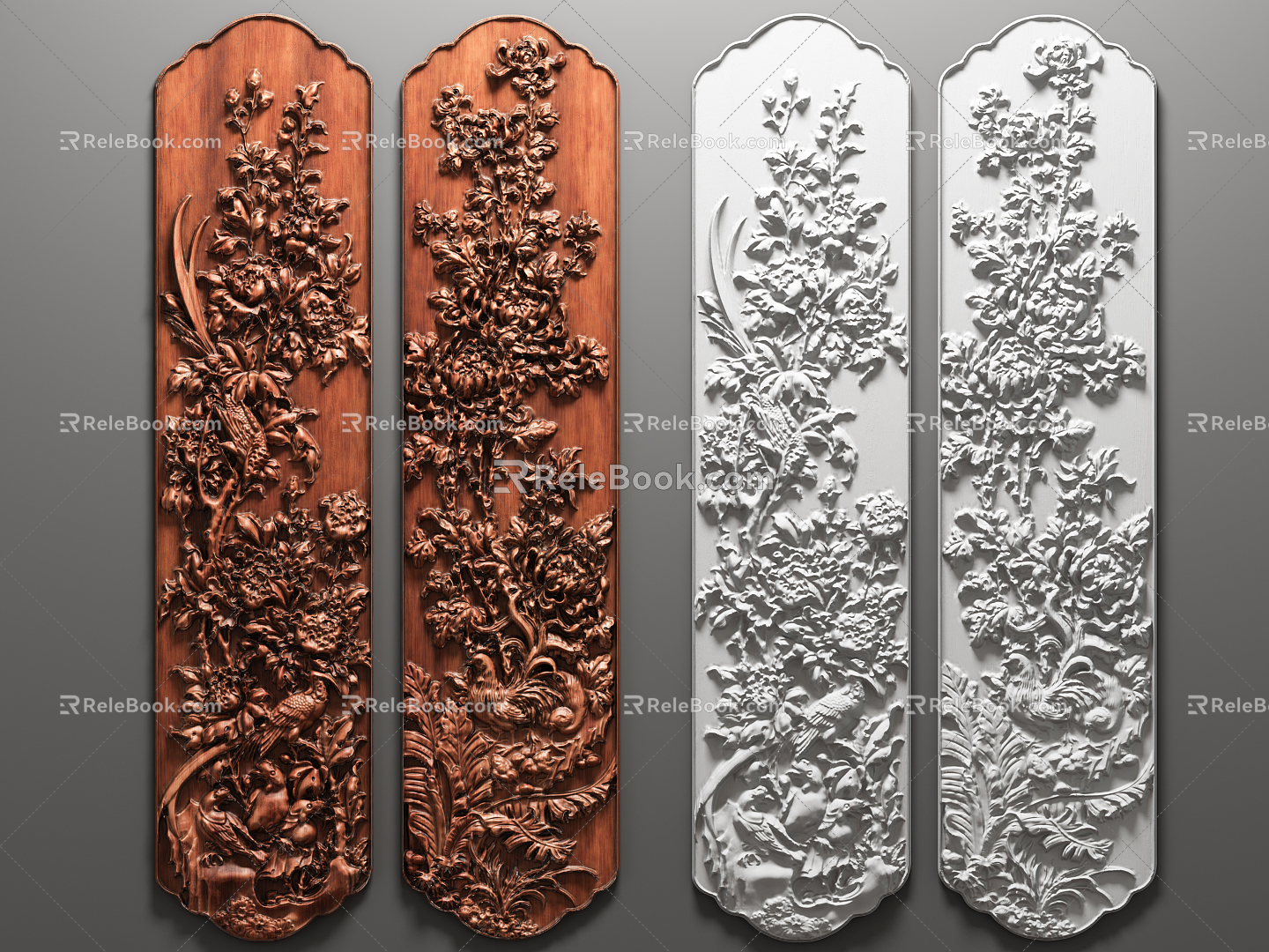 Chinese Carved Dongyang Flower Bird Wood Carving 3d model