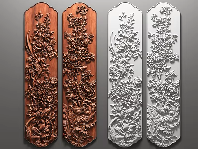 Elegant Intricate Carved Wooden And White Decorative Panels With Floral Patterns 3d model