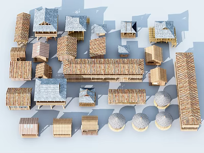 Multiple Wooden House Models With Various Styles And Different Roof Designs 3d model