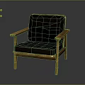 Comfortable Wooden Frame Leisure Chair With Dark Padded Upholstery And Armrests