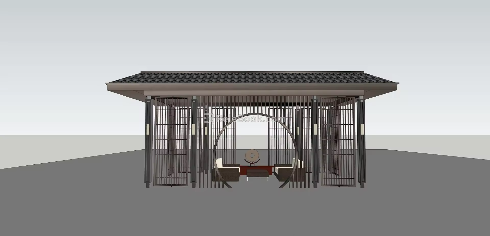 New Chinese style gallery SU model 3d model