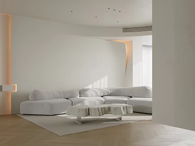 Modern Open Concept Living Dining Room With Wooden Sofa And Coffee Table 3d model