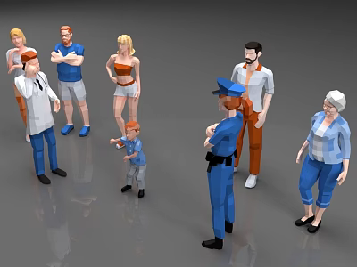 Cartoon Style Game Film Characters With Various Professions And Ages Including Police Doctor Child Elderly 3d model