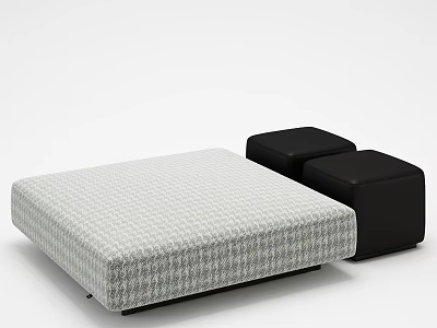 Light Gray Plaid Pattern Ottoman With Two Small Black Stools In Simple Modern Style 3d model