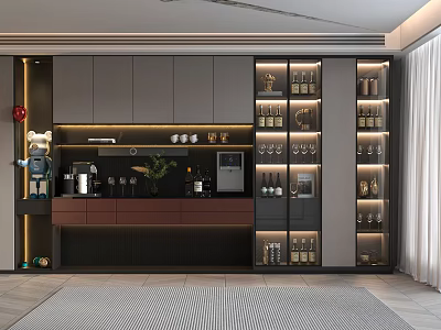 Modern Wine Cabinet With Glass Doors LED Lighting And Wine Bottle 3d model