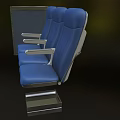 Three Blue Public Chairs With Metal Frame Next To Metal Storage Case