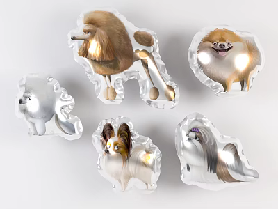 Inflatable Animal Pet Models With Various Dog Breeds Designs Shiny Silver And Transparent Surface 3d model