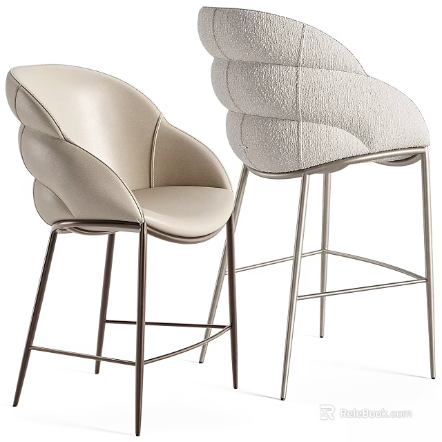 Elegant Modern Single Chair With Light Leather Upholstery And Metal Legs Design 3d model 