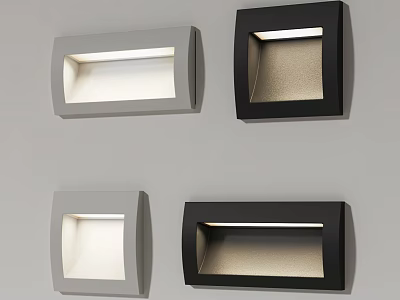 Modern Square Wall Lights in White and Black Illuminated Mounted on Wall 3d model