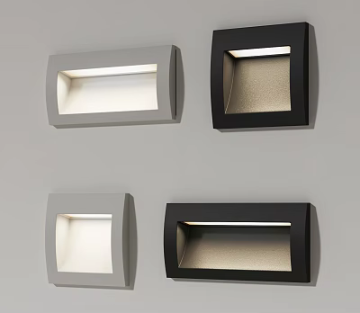 Modern Square Wall Lights in White and Black Illuminated Mounted on Wall 3d model
