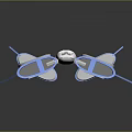 3D Rendering of Blue Yellow Gray Cosmic Spacecraft with Twin Fuselage Design