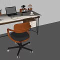 Modern Home Office Desk With Laptop Open Book Desk Lamp Coffee Cup And Orange Chair