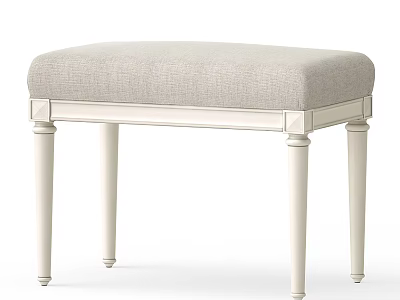Simple Light Gray Cushioned Ottoman Bench With White Wooden Frame Legs 3d model