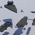 Sci Fi Fighter Jets And Various Size Aircraft Fleet In Formation 3d model