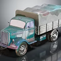 Vintage Retro Green Truck With Canvas Covered Cargo Bed And Silver Wheels