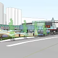 Modern Commercial Complex With Glass Facade Domed Design And Landscaped Parking Area