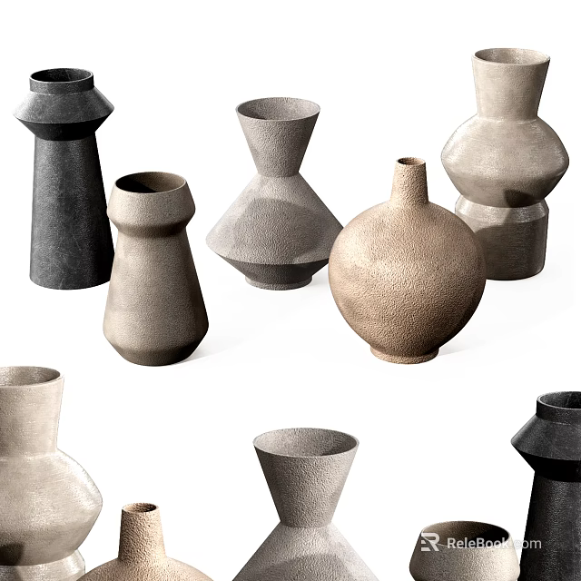 Modern Ceramic Vessels With Diverse Shapes And Neutral Tones For Interior Decor 3d model 
