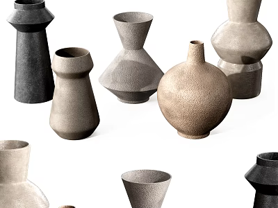 Modern Ceramic Vessels With Diverse Shapes And Neutral Tones For Interior Decor 3d model