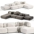 Modern Sectional Sofa in Gray and Beige with Comfortable Cushions and Throw Blanket 3d model