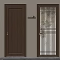 Wooden Doors With Lattice Design Bamboo Curtain Pattern And Wall Shelf Decor