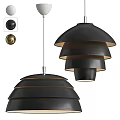 Modern Chandelier Interior Design With Layered White Shades And Black Gold Accents