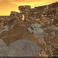 Natural Rocky Cave Scene With Stone Piles Gravel Sandy Ground And Rock Formations
