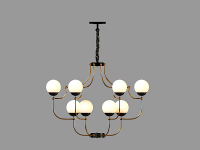 Elegant Modern Gold Frame Chandelier with White Spherical Bulbs for Interior Design 3d model